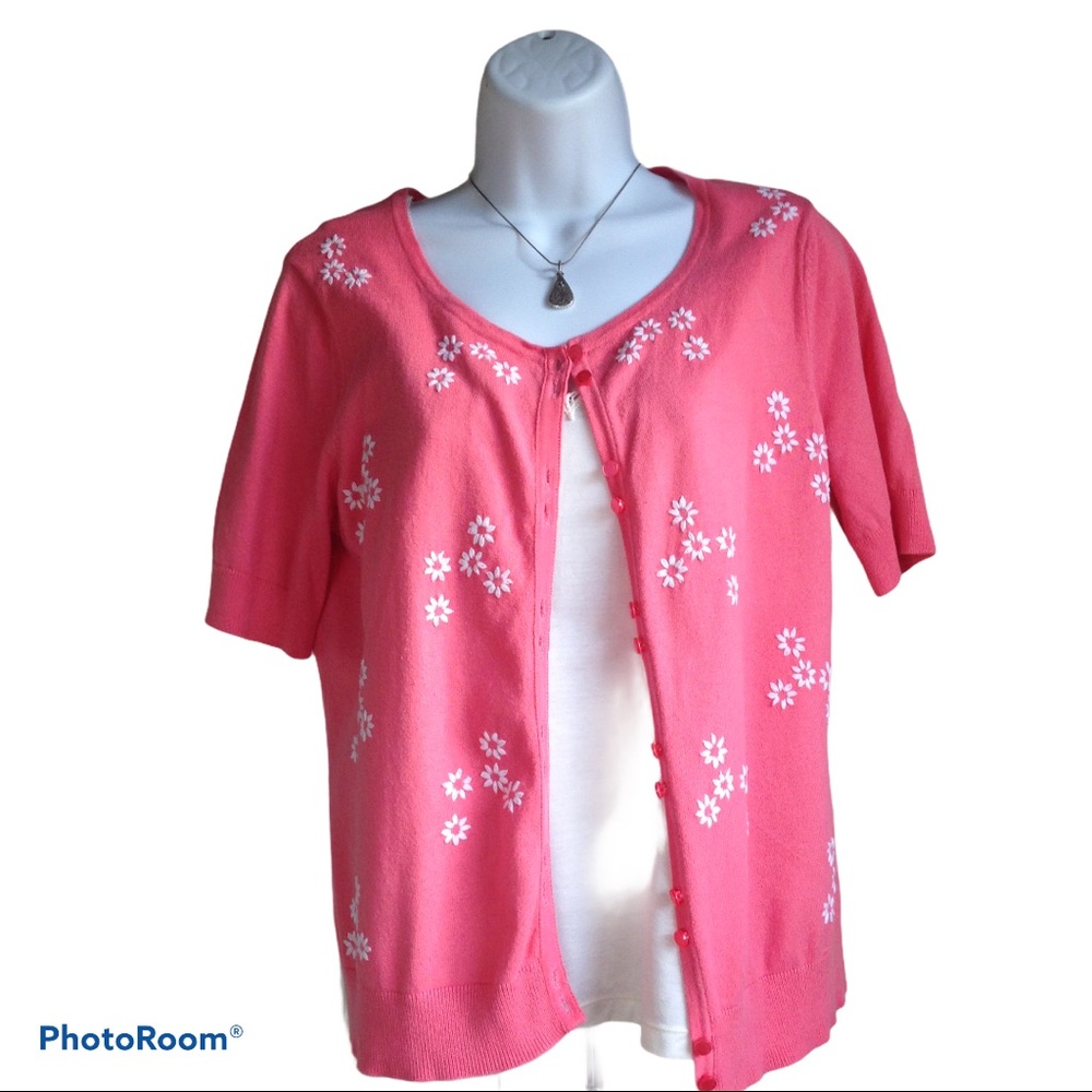 🎉Coral Sweater with Embroidered Flowers Sz PM